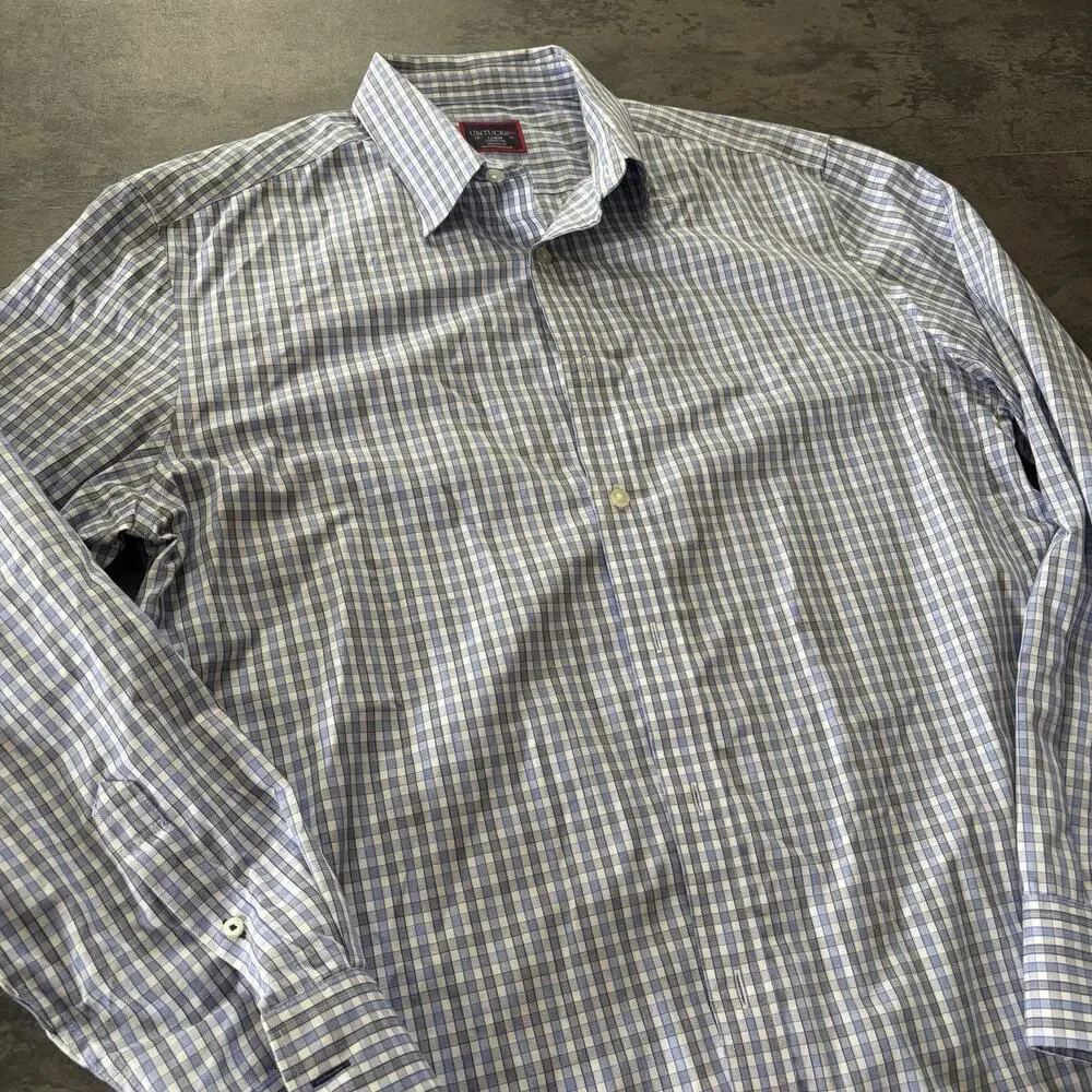 UNTUCKit Mens Large Blue White Plaid Wrinkle Free Button Down Shirt